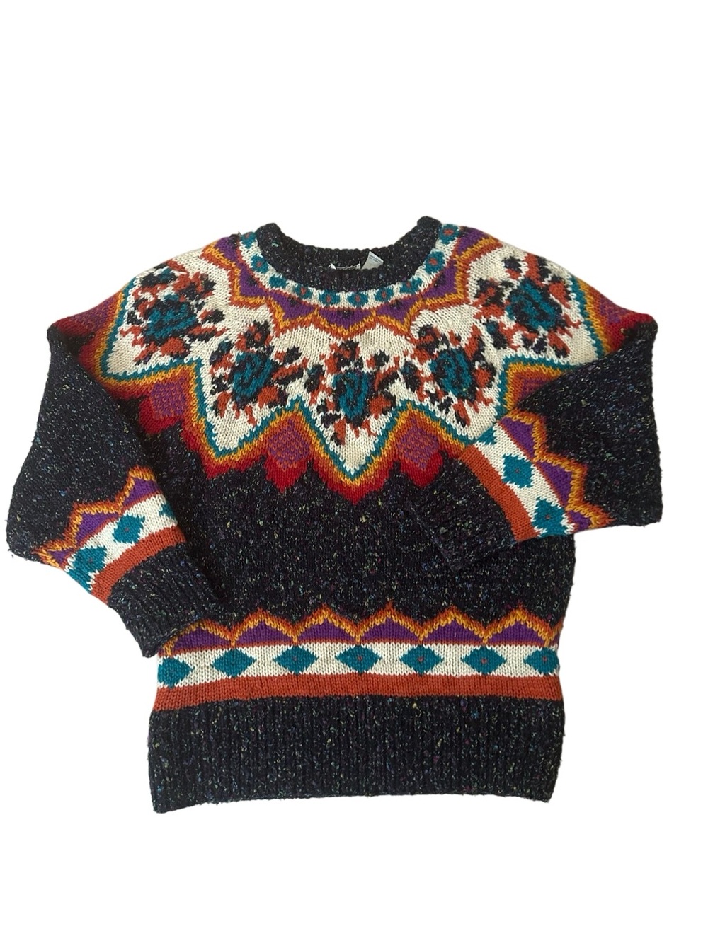 Vintage Crescendo Fair Isle Sweater – 1990s Street Style & Grunge Ski Wool Large